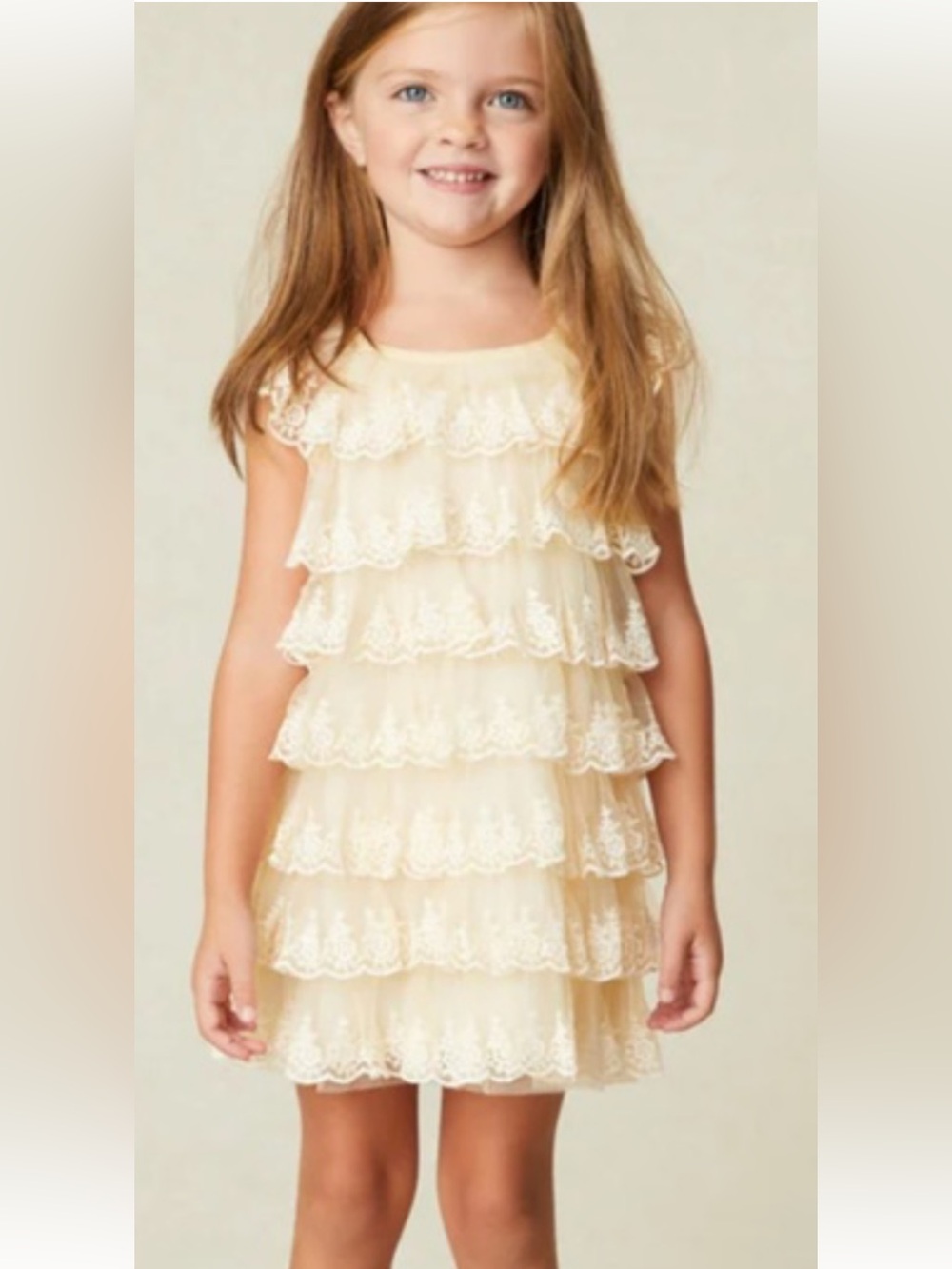 Love Shack Fancy Ivory Lace Tiered Party Dress for Girls 3-4Y